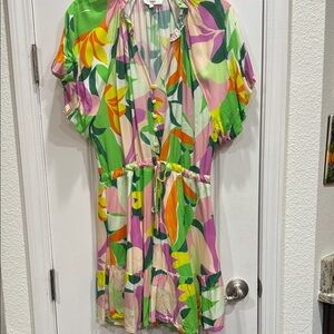 Entro Green and Pink Leaf Dress